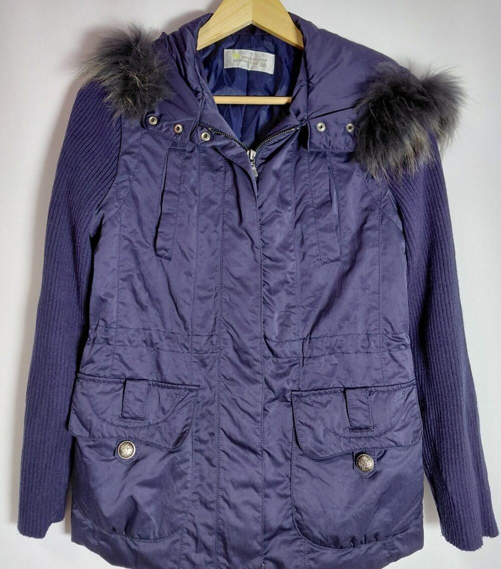 W. doubleudot  Faux Fur Trim Hooded Jacket Purple Solid See Measurements